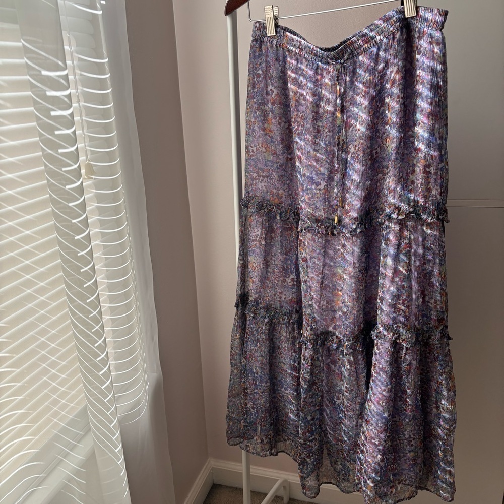 Anthropologie Floral Tiered Midi Skirt Size 8 Purple Lavender Fall Boho Chic - Picture 2 of 3